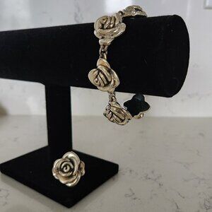 Sterling Silver Rose Flower Ring & Bracelet Set